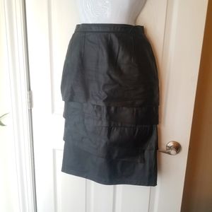 Bagatelle 100% Real Leather Skirt Black 6 Tier